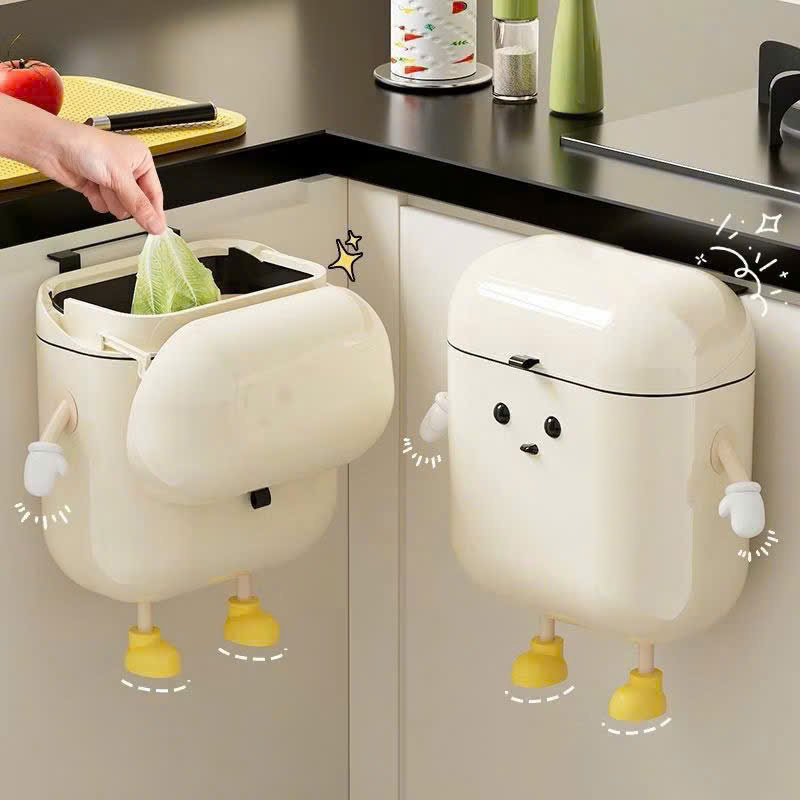 Thùng rác treo tủ bếp Uforu đáng yêu, thùng rác 12L treo nhà tắm tiện lợi chống nắp lật