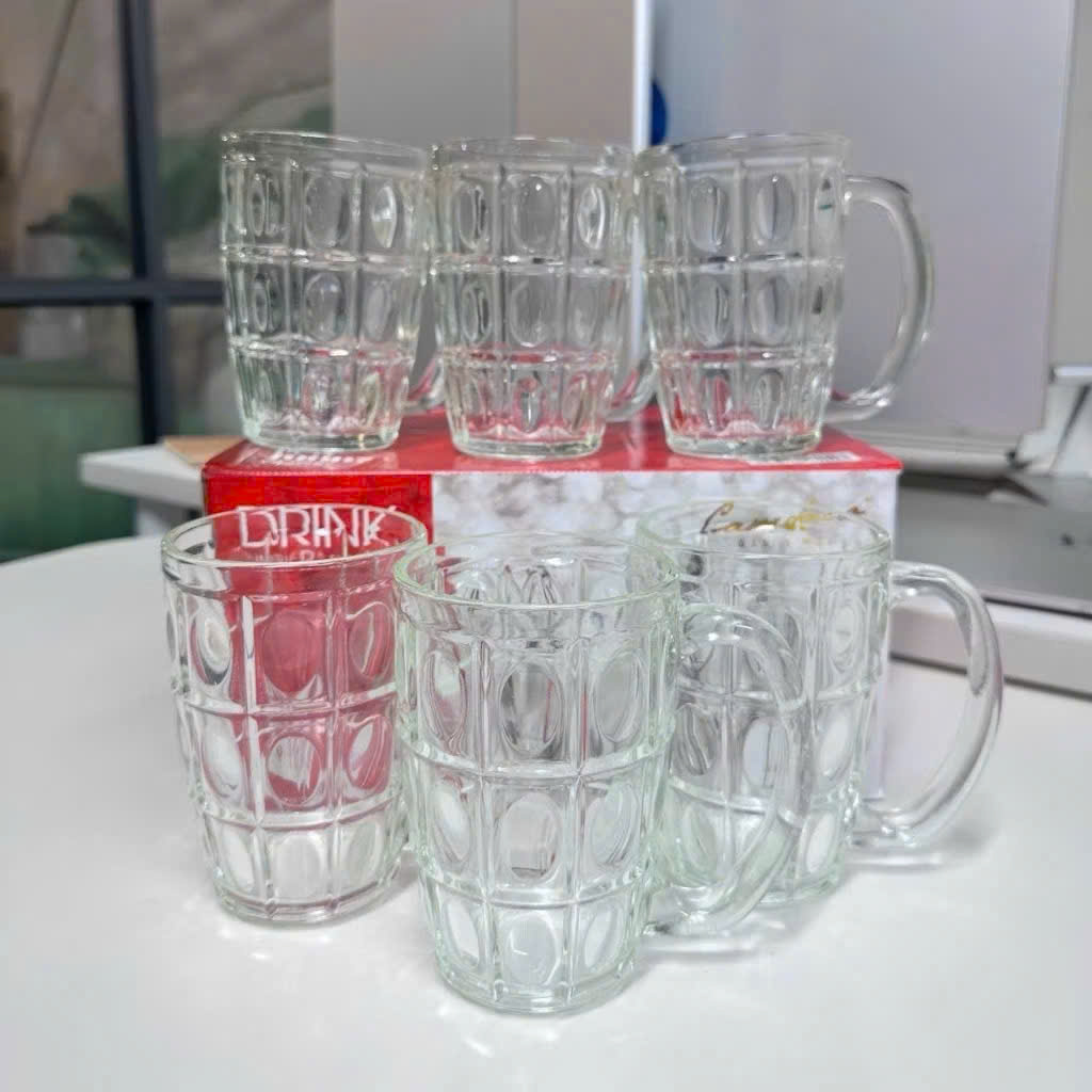 Bộ 6 Ly Thủy Tinh Có Quai 410ml – Cẩm Đạt
