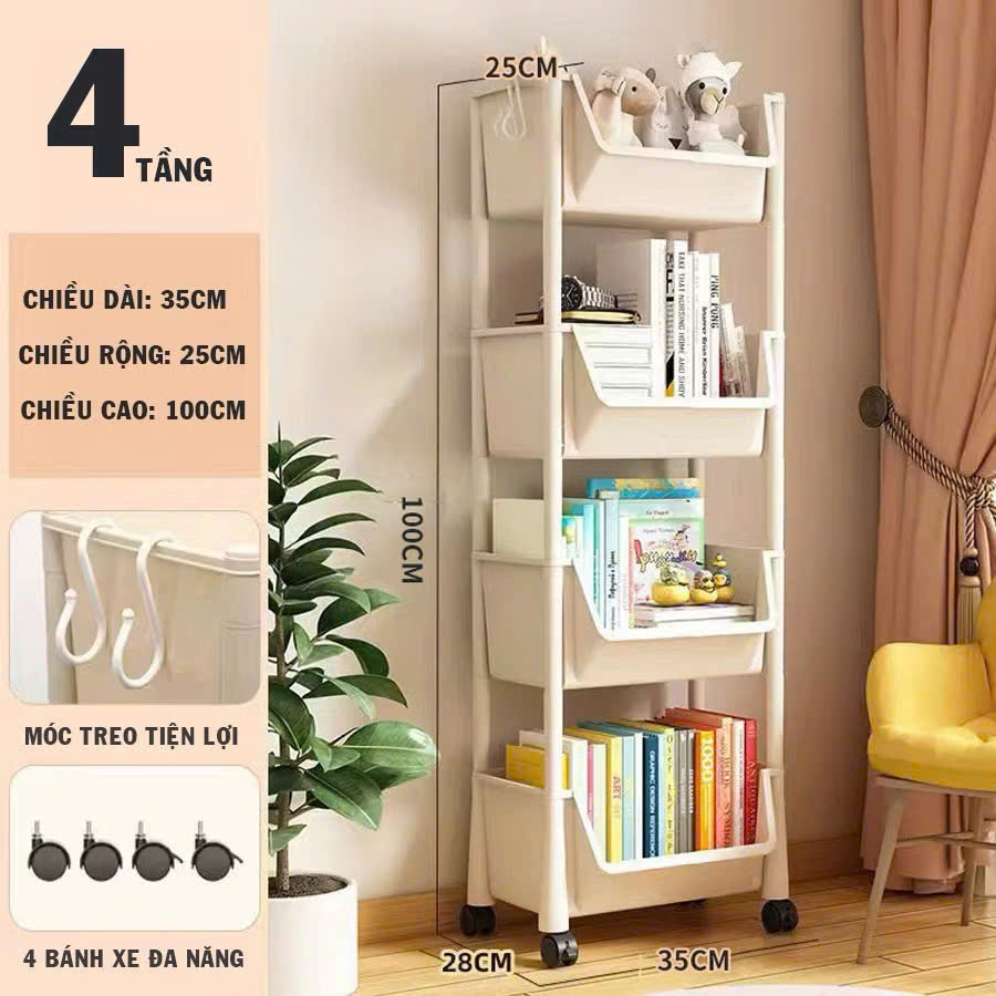 Kệ 4 tầng có bánh xe đựng đồ đa năng