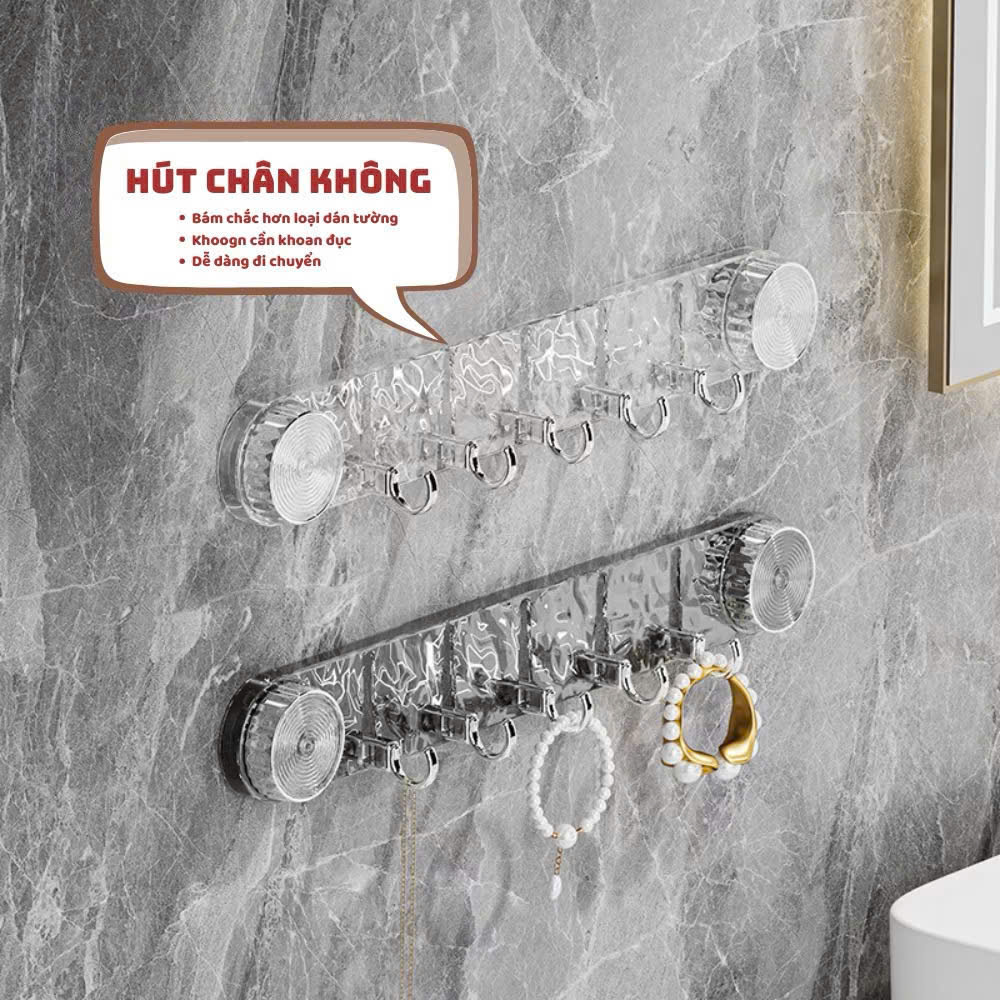 Móc treo quần áo hít tường chân không 5 móc gấp gọn tiết kiệm không gian