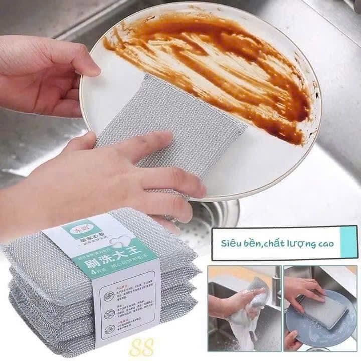 SET 4 MIẾNG RỬA CHÉN NHÔM 8CM TẠO BỌT RỬA SẠCH KHÔNG GÂY TRẦY XƯỚC