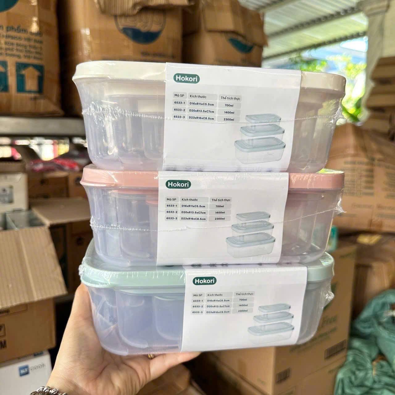 Bộ 3 Hộp thực phẩm chữ nhật HOKORi 6533