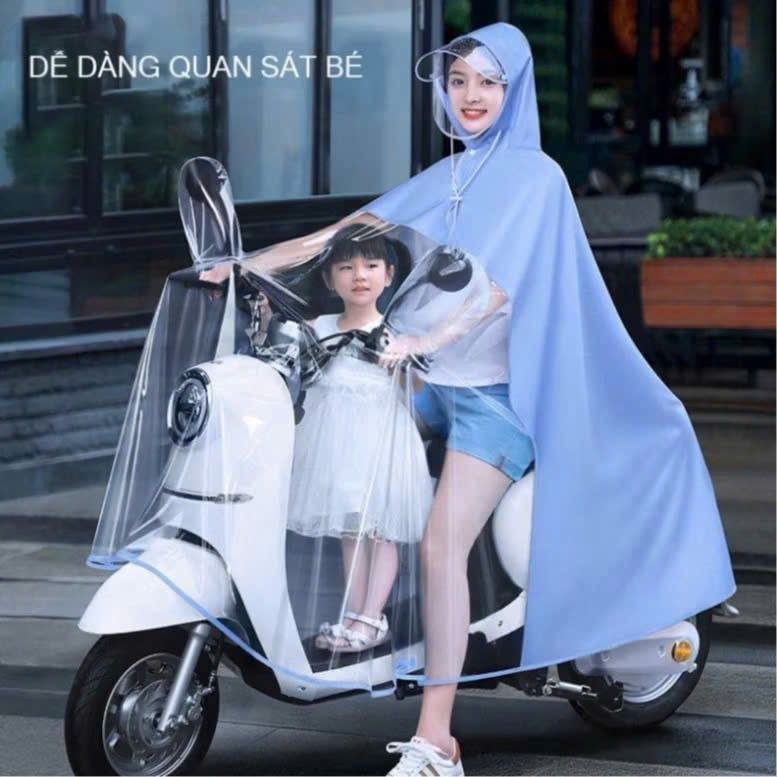 Áo Mưa Cánh Dơi Nửa Trước Trong Suốt Cho Mẹ và Bé