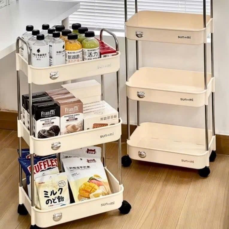 Kệ đựng đồ đa năng Sunmix khay nhựa cao cấp , kệ đựng đồ nhà bếp có bánh xe di chuyển (Loại To)