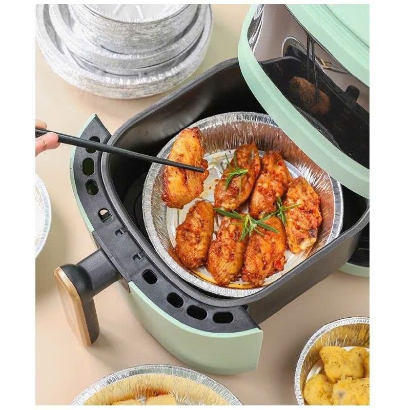 Set 10 Khay Giấy Bạc Lót Nồi Chiên Không Dầu 18cm – Giải pháp tiện lợi cho gian bếp hiện đại!