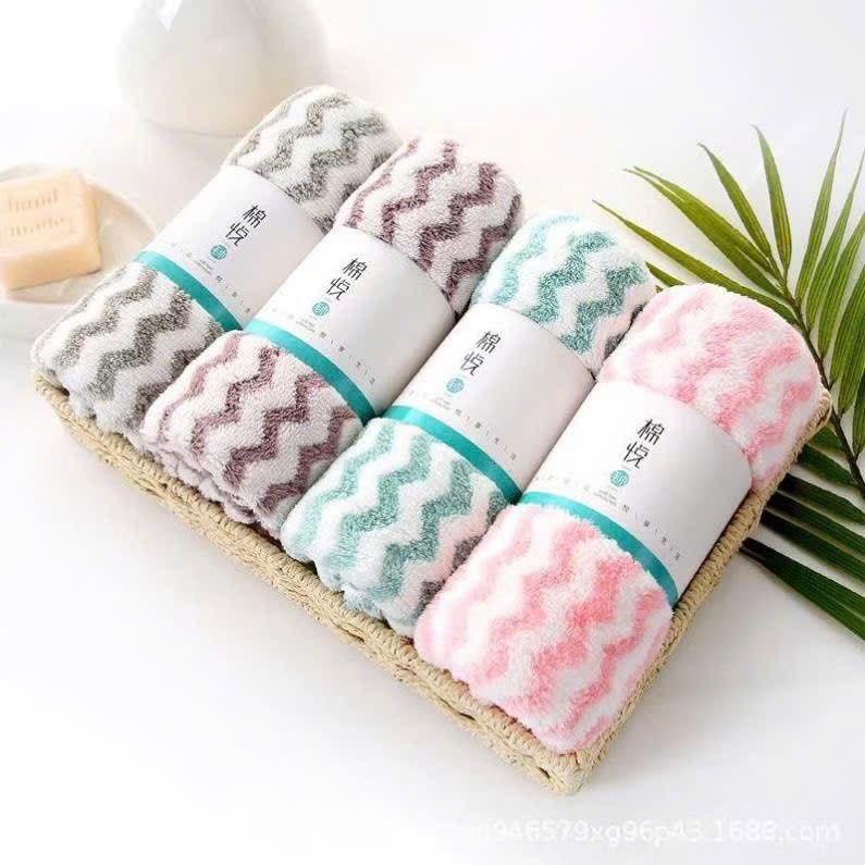 Set 10 Khăn Mặt Lông Cừu Xuất Hàn Vân Kẻ Sọc – Sang trọng & mềm mại