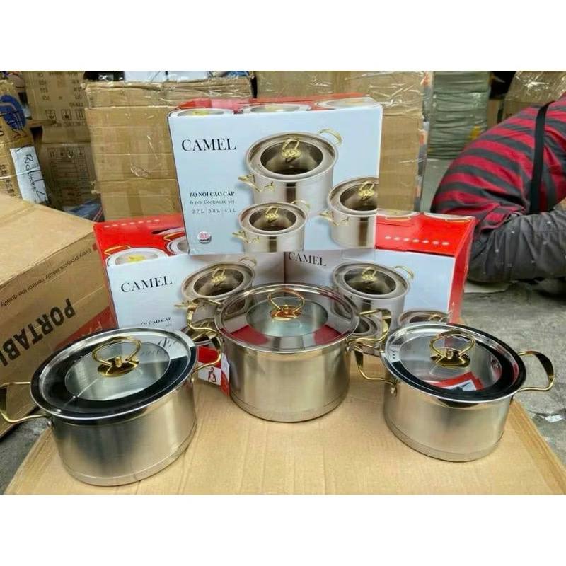 BỘ 3 NỒI INOX 304 CAMEL ĐÁY BẰNG 3 LỚP DÙNG CHO MỌI LOẠI BẾP