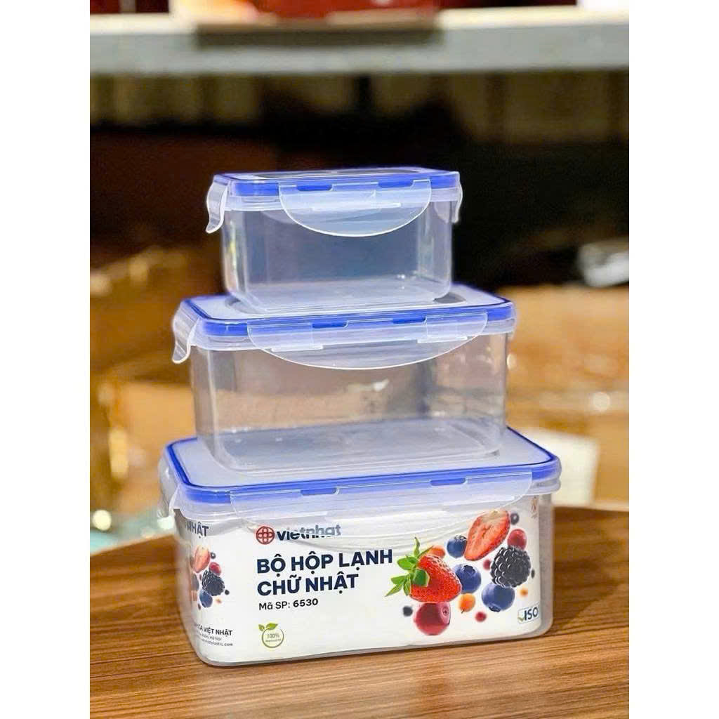 [32]Bộ 3 hộp lạnh đựng thực phẩm VIỆT NHẬT – Có nắp, trong suốt – Đựng đồ ăn để tủ lạnh – 6530