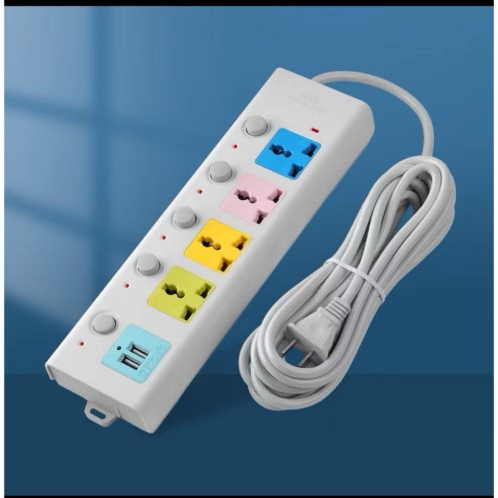 Ổ điện chống giật 4 lỗ + 2 cổng USB, chịu tải 2500W, dây siêu dài 5m