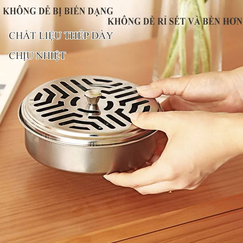 Hộp Đựng Nhang Muỗi Inox Size To Có Nắp Đậy 15cm