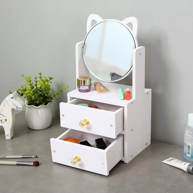 Kệ Gỗ Đựng Mỹ Phẩm Mini Có Gương Tai Mèo
